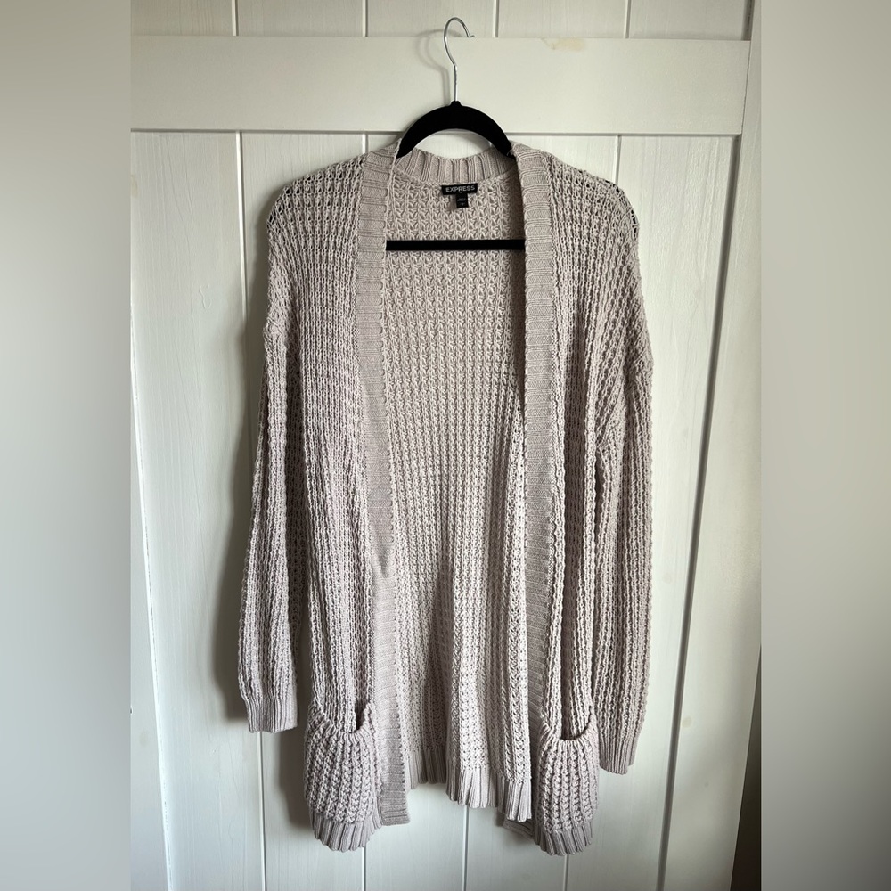 Express Large Tan Cardigan Long L Open Front